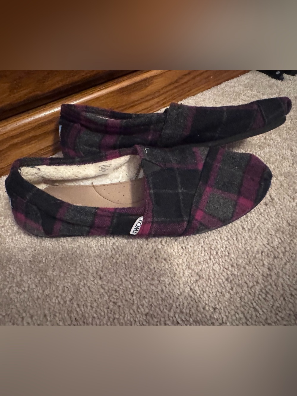Toms Women’s Plaid Slip-Ons in Gray and Purple